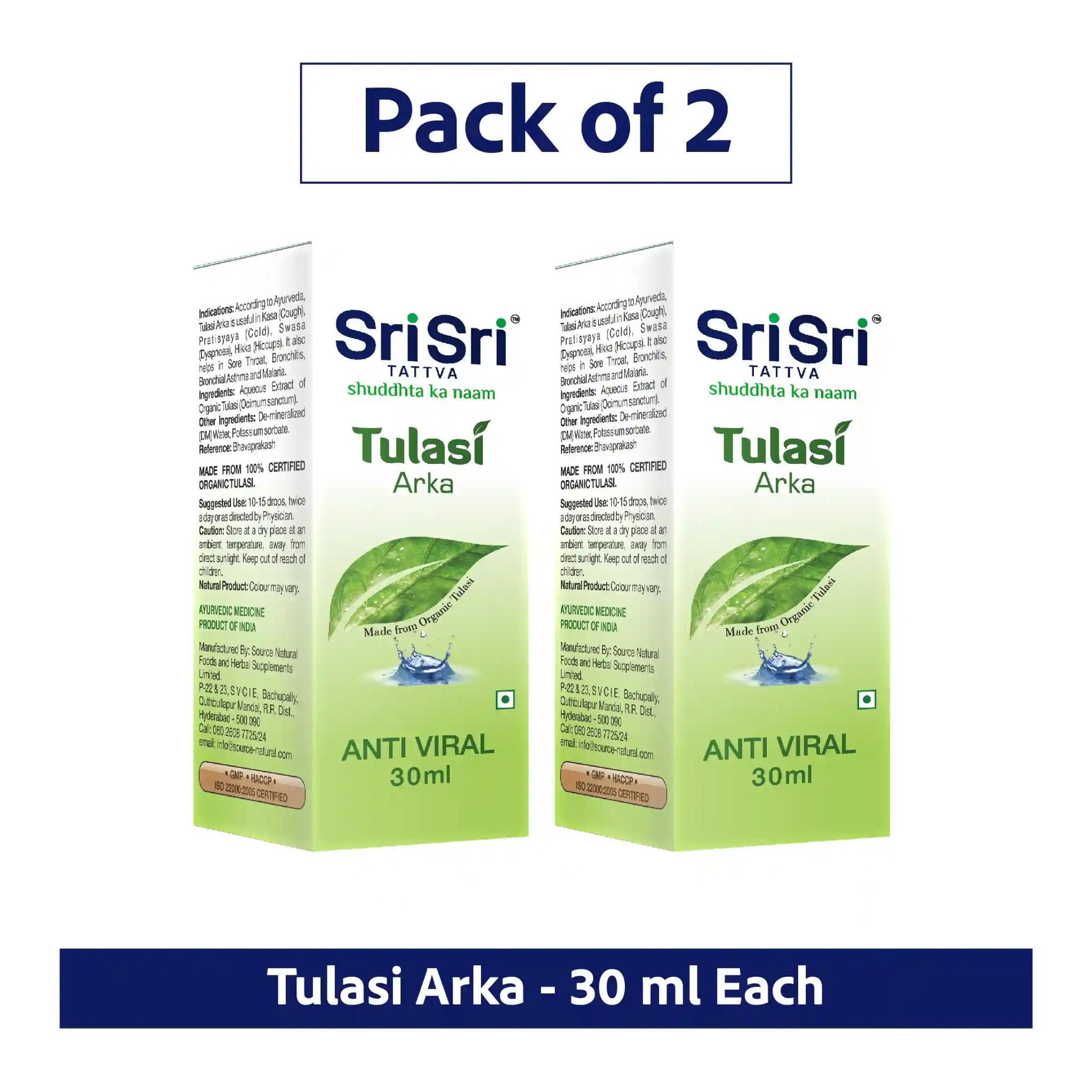 Sri Sri Tattva Tulasi Arka - Ayurvedic Anti Viral Drop | Natural Immunity Booster For Adults | Strengthens Respiratory System | 30Ml | Pack Of 2