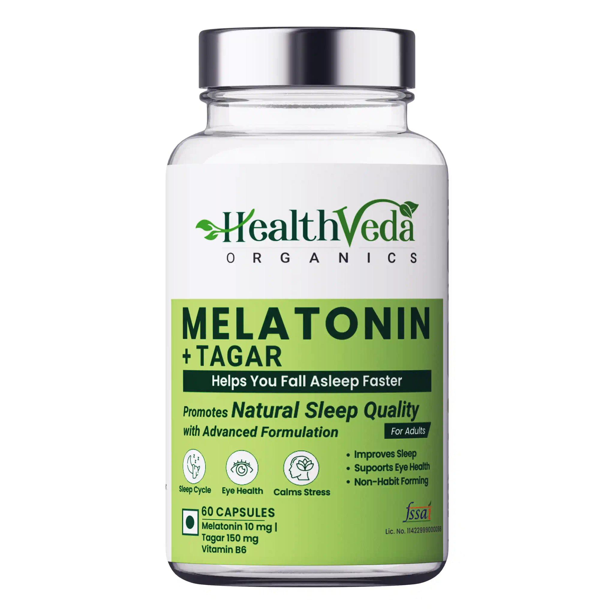 Health Veda Organics Melatonin Capsules for Better Sleep & Relaxation, 60 Veg Capsules (Non Habit Forming)