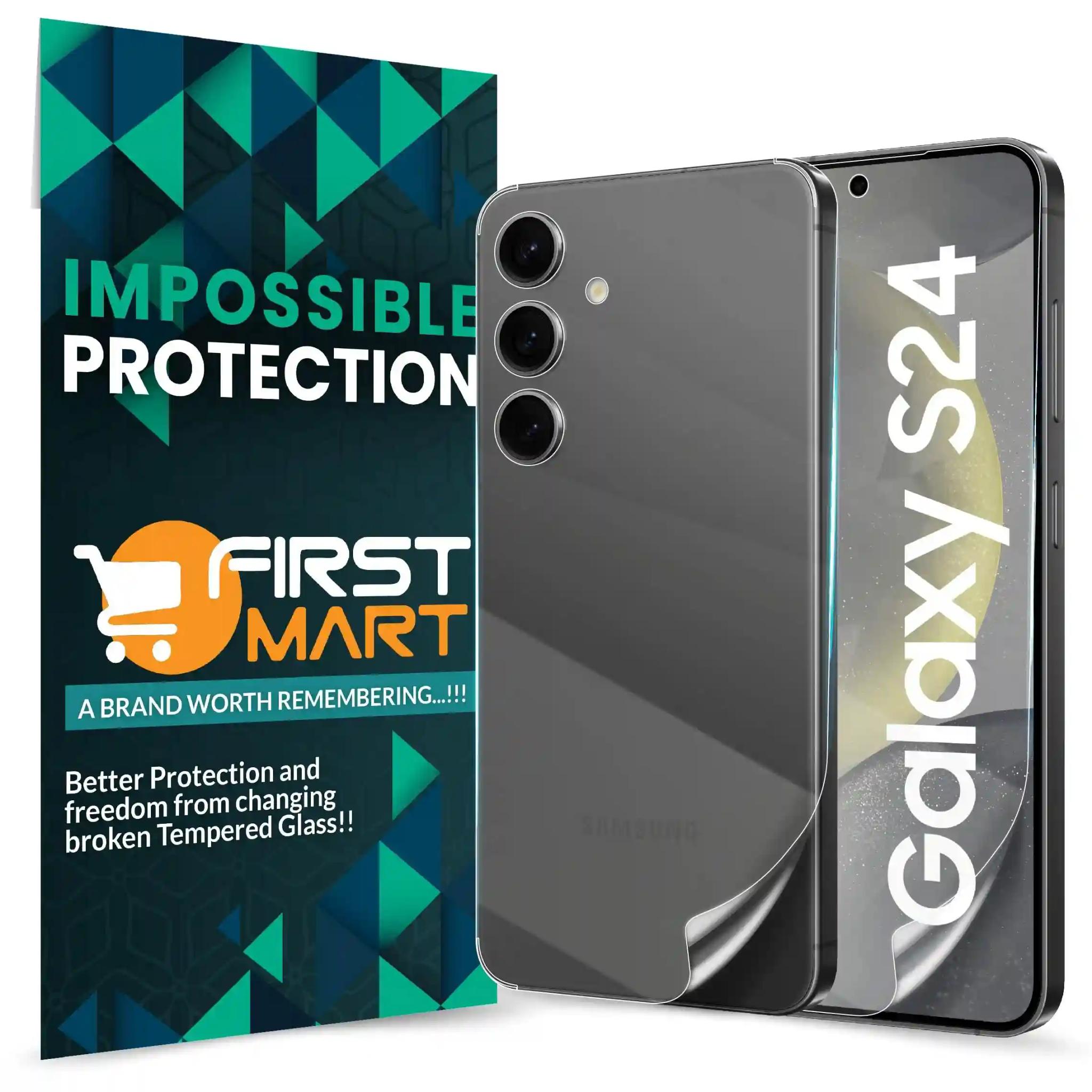 FIRST MART Screen Protector for Samsung Galaxy S24 5G - Front and Back Nanofiber Unbreakable Membrane Case Friendly Full Edge to Edge Screen Coverage & Installation Kit (Crystal Clear)