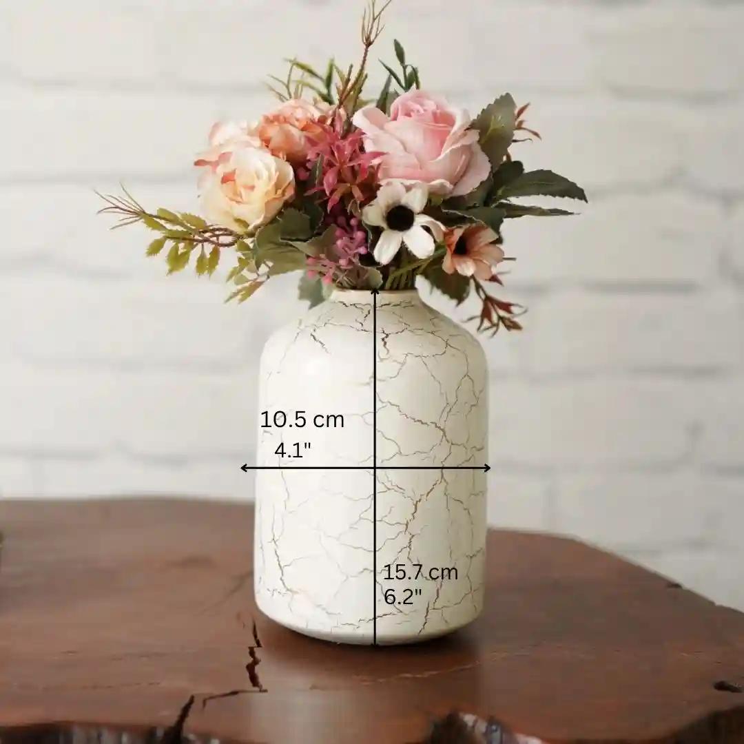 Behoma Metal Flower Vase for Home Decor Bedroom Living Room Office Wedding | Table Decorative Item for Festivals Birthday Off-White Crackled 1Pcs(10.5 x 15.7 CM) (Flower not Included)