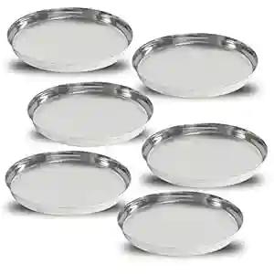 LiMETRO STEEL Stainless Steel Heavy Gauge Pack of 6 Steel Dinner Plates Set / Bhojan Thali / Lunch Plates / Dinner Set (6 Pieces, 28 cm Diameter.)