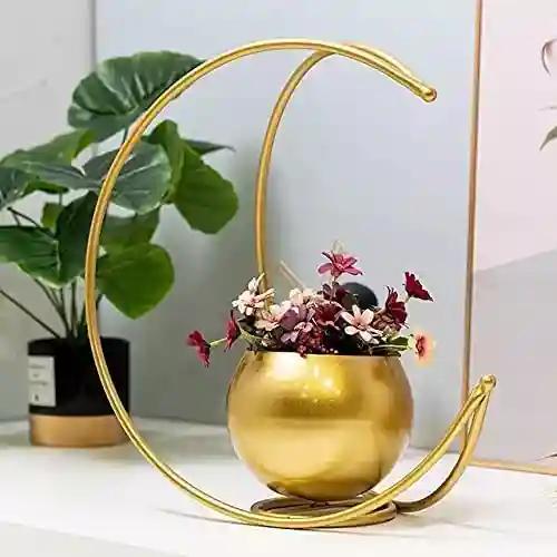 AMASS HANDICRAFTS Metal Geometric Design Vase with Gold Finish - Table Decorative Flower Pot Flower Vase for Home Decor Living Room Central Side Table (Size 24 x 24cm)