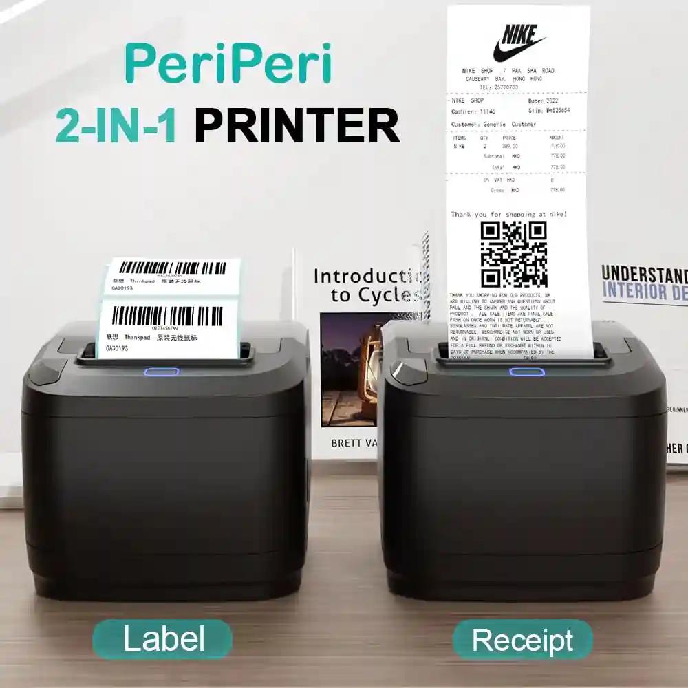 PeriPeri 80mm 3inch Bluetooth Direct Thermal Label + Receipt Printer for Print Labels & Receipts Compatible with Android, iOS, Windows, Mac, Linux 152mm/s Print Speed