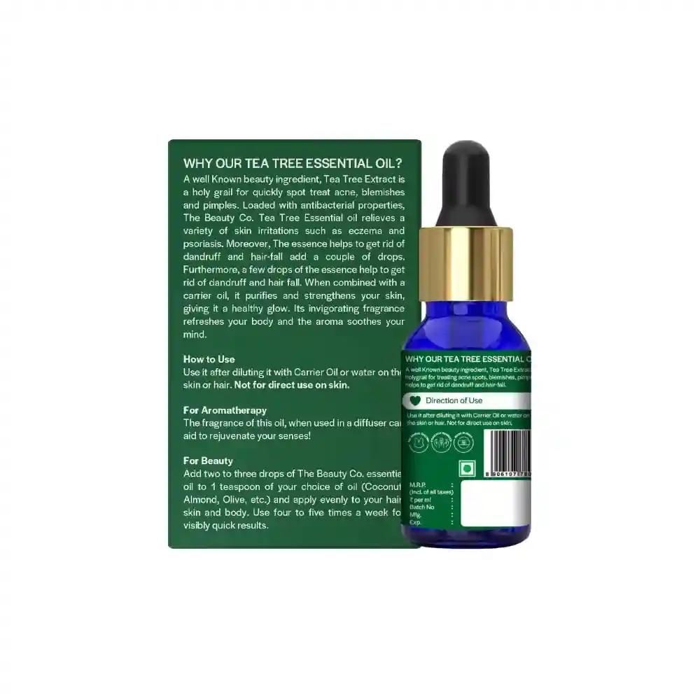 The Beauty Co Tea Tree Oil for Acne and Blemish Free Skin 15 ml | Organic & Pure| Natural | Reduces Dark Spots | For Healthy Skin | Face & Hair | Dandruff Control | All Seasons | Women-Girls