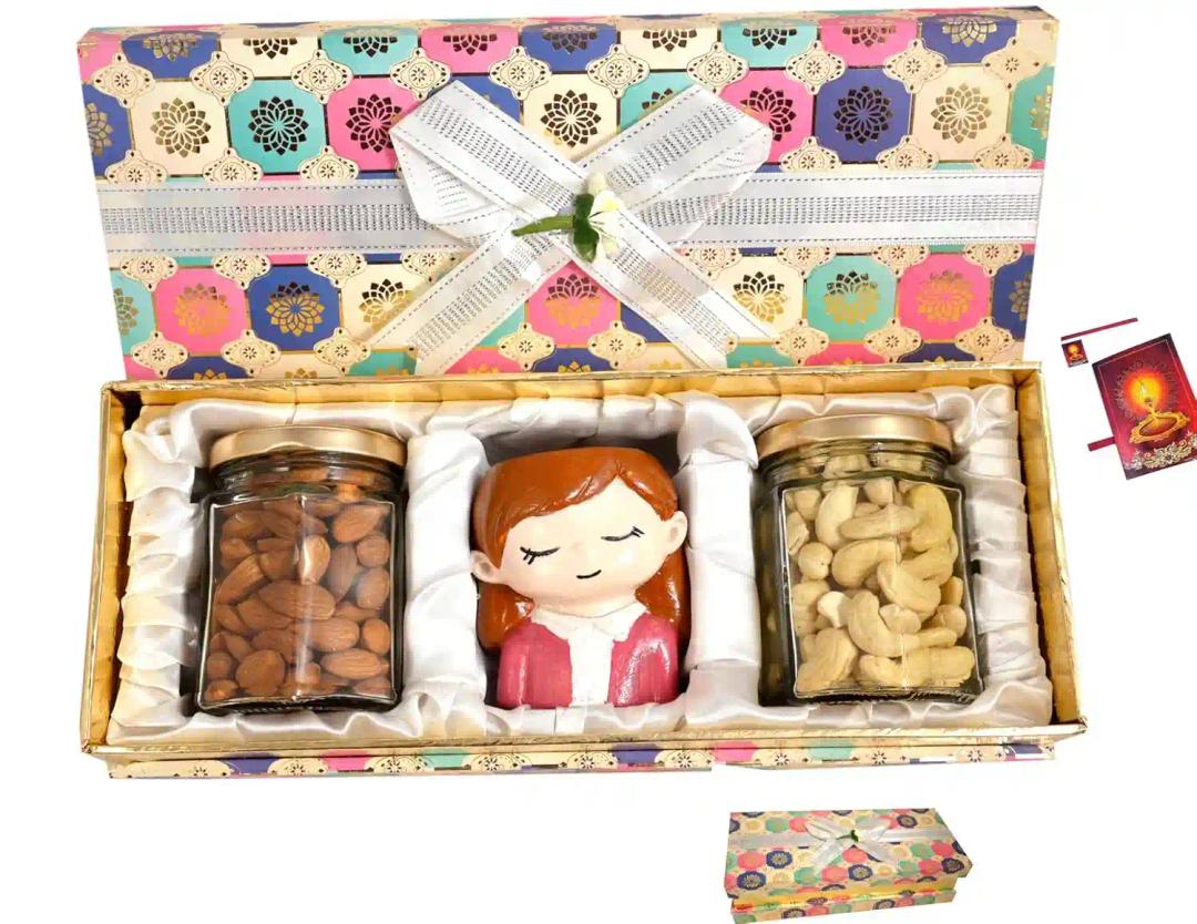 MANTOUSS diwali gift hampers/diwali dry fruits gift box/diwali gift box for employees/diwali gifts/diwali dry fruits gift hamper-designer box+planter for decor+Cashew(100gms)+Almonds(100gms)+Card