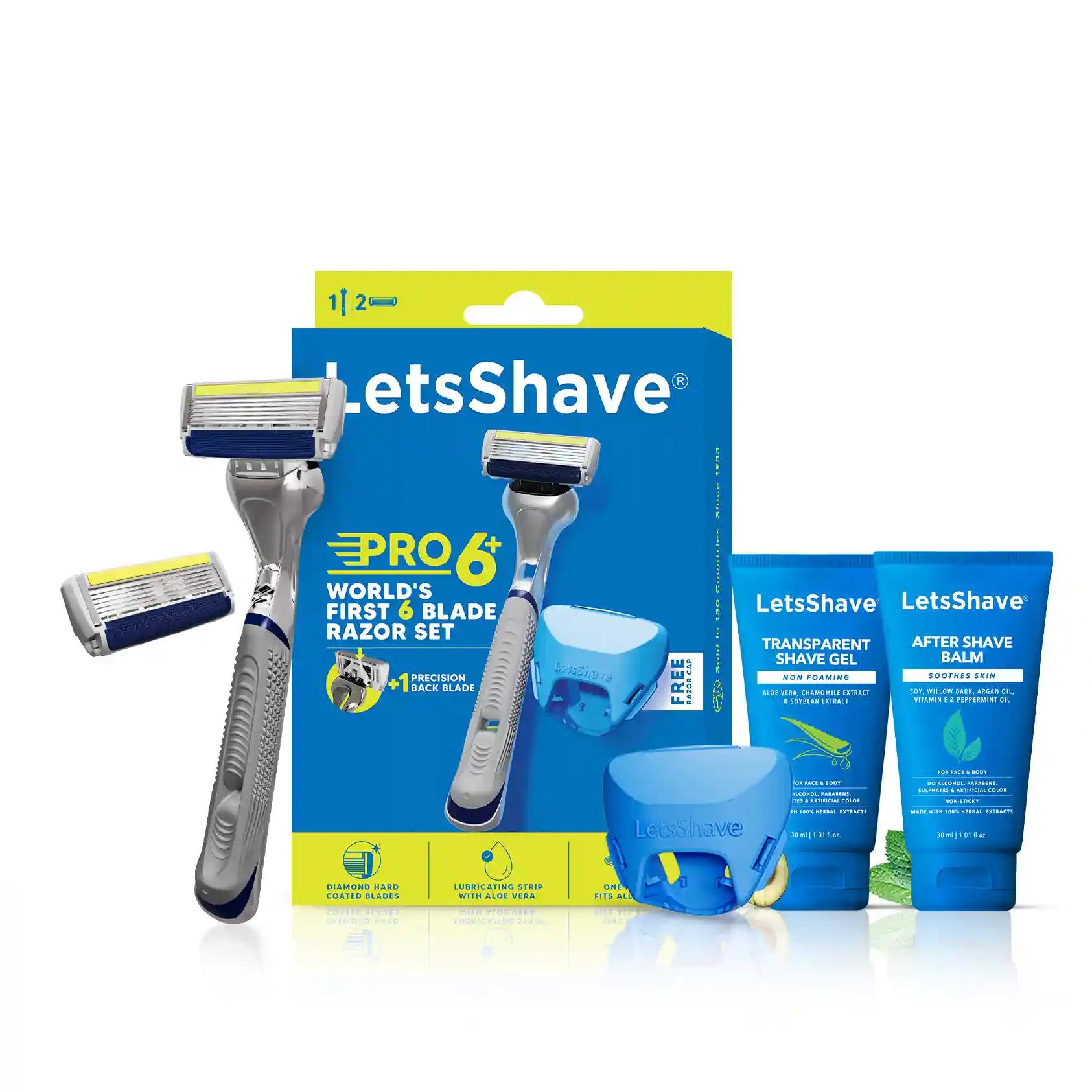 LetsShave Pro 6 Executive Kit For Men(Pro 6 razor+ 1 Blade+Travel Cap+Transparent gel 30 ml+ Aftershave balm 30 ml)