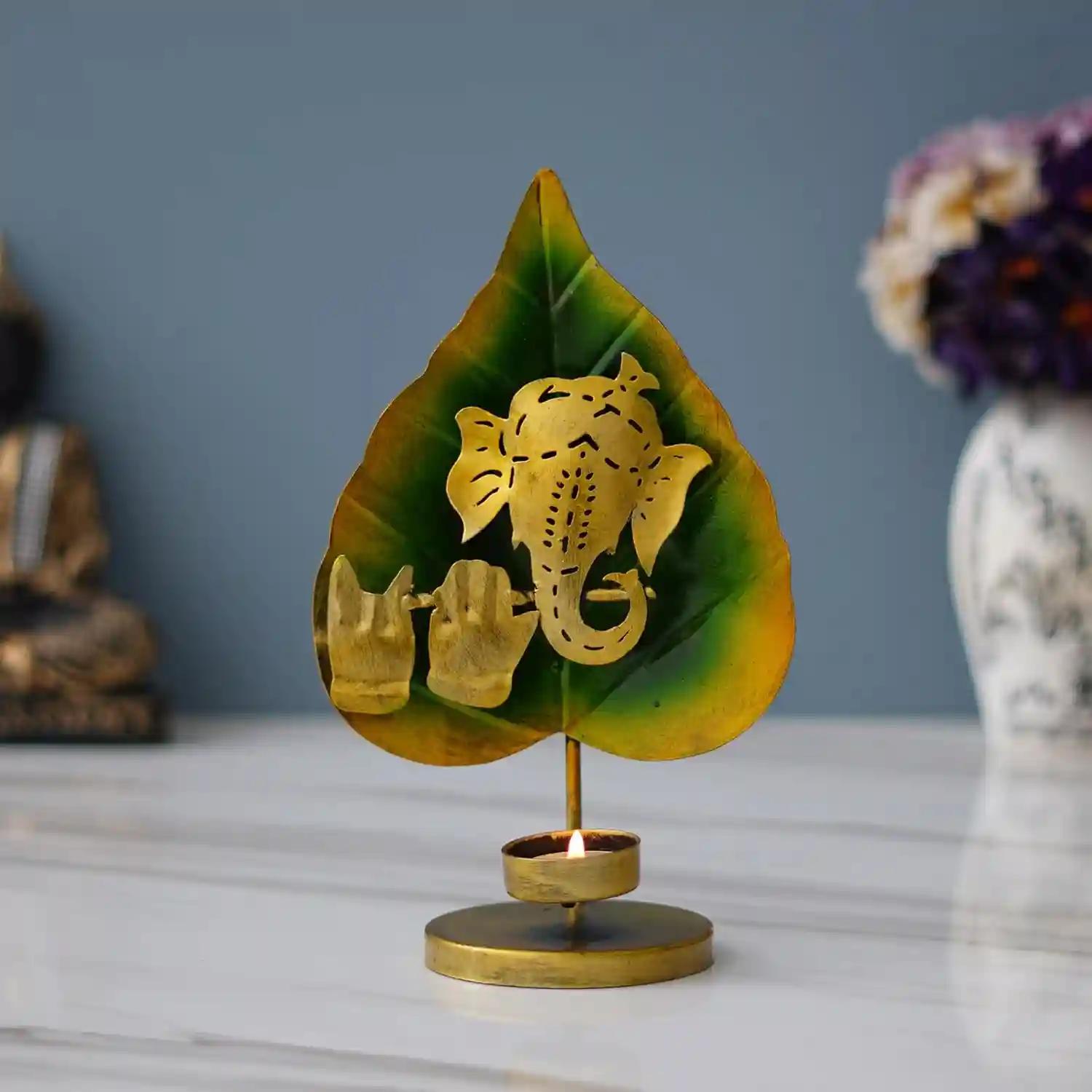 Dartistry Leaf Ganesh Tealight Candle Holder/Tealight Holder/Diwali Gift Items/Festival Decoration Items/Wedding Gift Item/Wedding Return Gift Items