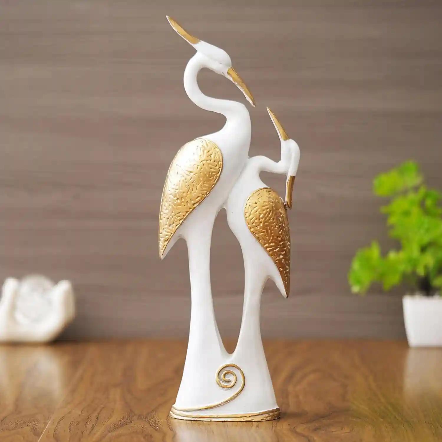 Poly Resin Pair of Kissing Swan Showpiece for Home Decor, Main Door Entrance,Gifting Purpose (White and Gold-36 CM)