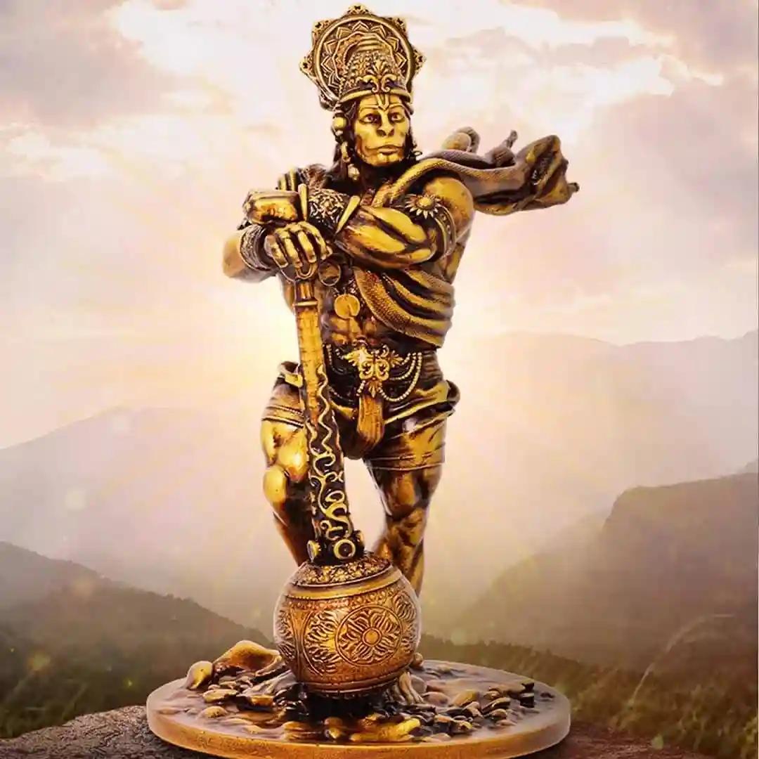 Stone Resins Made Golden Colour Hanuman ji for Vastu Shastra,Pooja Decoration Lord Ram Culture Positive Vibe, Gadda Statue, Hanuman ji with Gadda