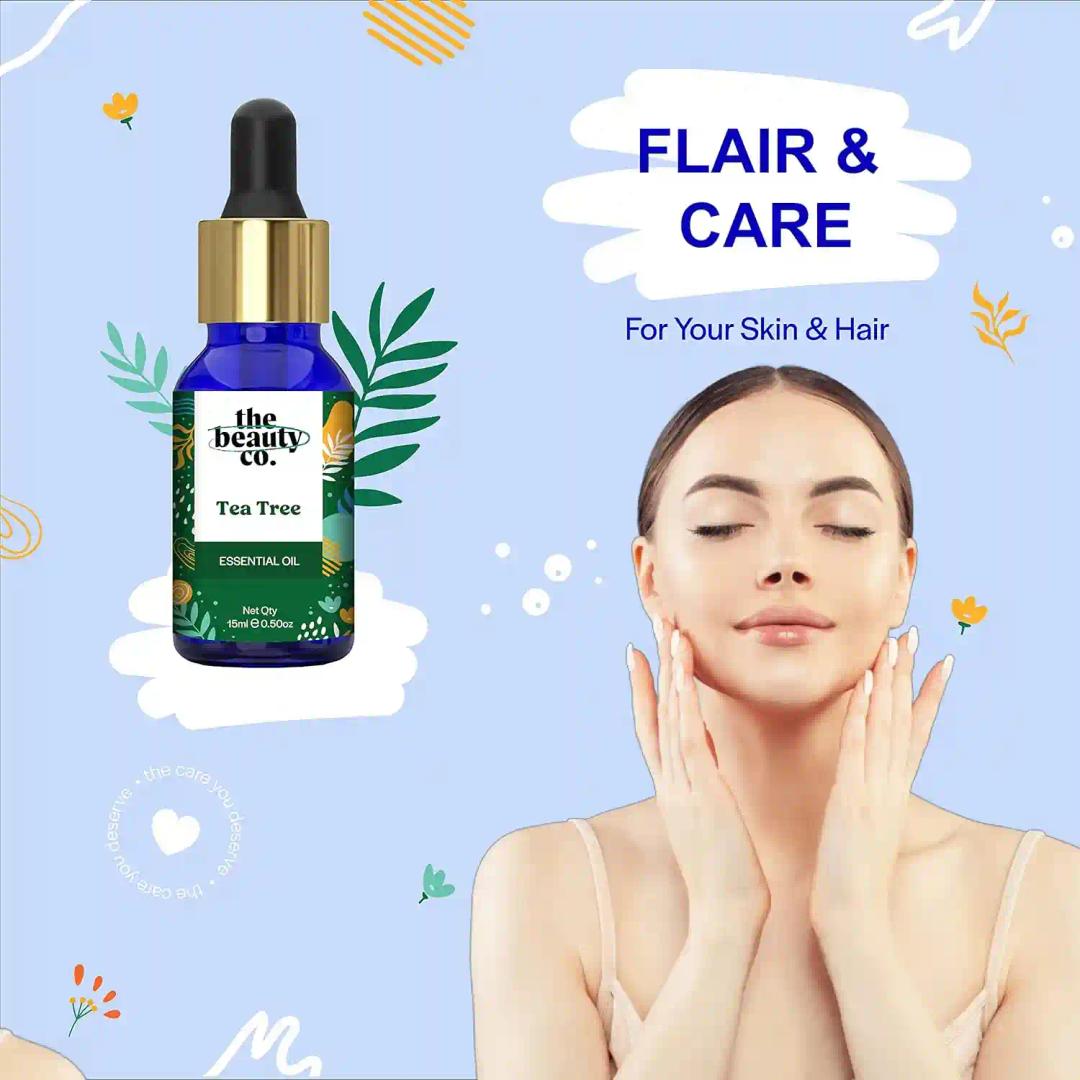 The Beauty Co Tea Tree Oil for Acne and Blemish Free Skin 15 ml | Organic & Pure| Natural | Reduces Dark Spots | For Healthy Skin | Face & Hair | Dandruff Control | All Seasons | Women-Girls