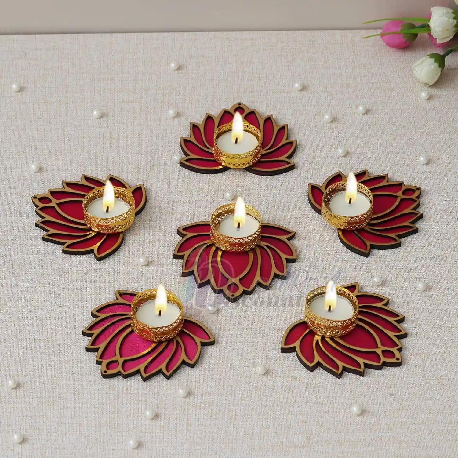 Dartistry Lotus Tealight Holder Lotus Diya for Pooja/Lotus Floor Decoration Reusable Rangoli for Puja Decor/Recycled Material Tealight Holder for Home & Office Decoration Item