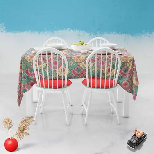 ArtzFolio Pastel Circles | Table Cloth Cover for Dining & Center Table | Washable Waterproof Polyester Fabric | 6-Seater Table; 48 x 72 inch (122 x 183 cms)