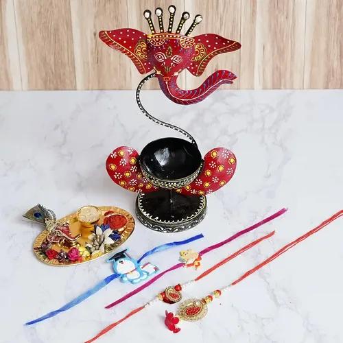 Dartistry Rakhi for Brother, Rakhi for Brother and Bhabhi with Gift Combo - Rakhis for Rakshabandhan Sister Kids Bhaiya - Rakhi Gift Hamper - Candle Holder - Tealight Holder -Rakhi Gifts