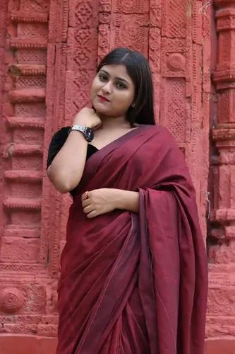 Pure Cotton Plain Saree - Maroon