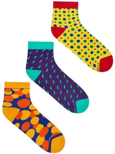 DYNAMOCKS Men's and Women's Combed Cotton Ankle Length Socks (Pack of 3) (Multicolour, Free Size)_Bubbles_Cruise_FizzyYellow