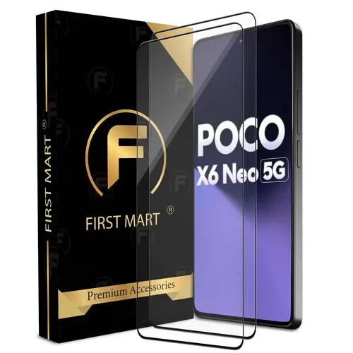 FIRST MART Premium Tempered Glass for Poco X6 Neo 5G with Edge to Edge Coverage and Easy Installation Kit, Pack of 2