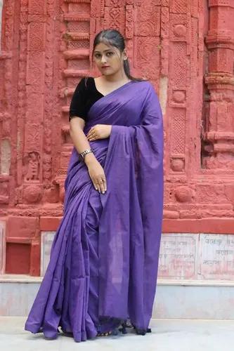 Pure Cotton Plain Saree - Violet