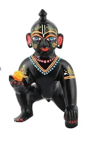 Pujahome Brass Laddu Gopal Murti for Home Mandir Krishna Bal Gopal Baby Size Black Idol (Size 2, 8 cm)