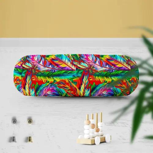 ArtzFolio Bright Feathers | Bolster Cover Booster Cases | Zipper Opening | Velvet Fabric | 16" Width x 6" Diameter; Set of 2 pcs