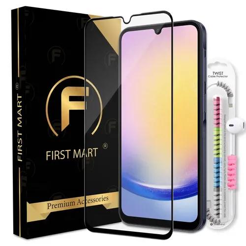 FIRST MART Premium Tempered Glass for Samsung Galaxy A25 5G / Samsung A15 5G with Edge to Edge Coverage and Cable Protector and Easy Installation Kit, Pack of 1