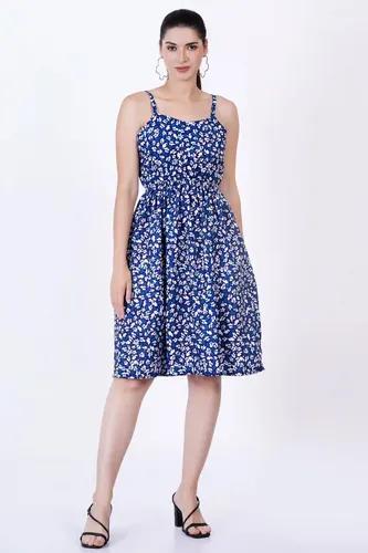 Women's Floral Print Blue Strap Dress - XS