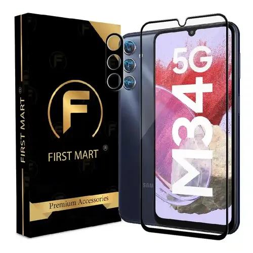 FIRST MART Tempered Glass and Camera Lens for Samsung Galaxy M34 5G with Edge to Edge Screen Coverage and Easy Installation | Black