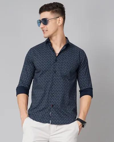 Navy Blue Ripple Print Shirt - L (40)