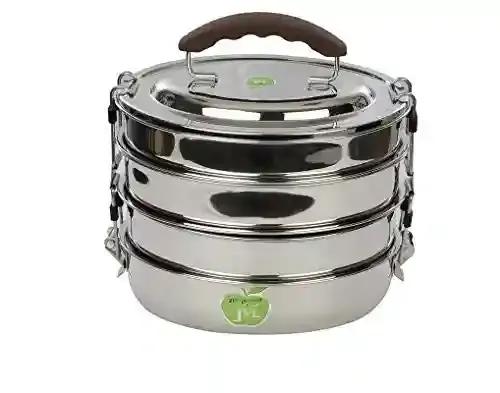 Jvl Oval Shape Stainless Steel Four Layer Lunch Dinner Tiffin Box