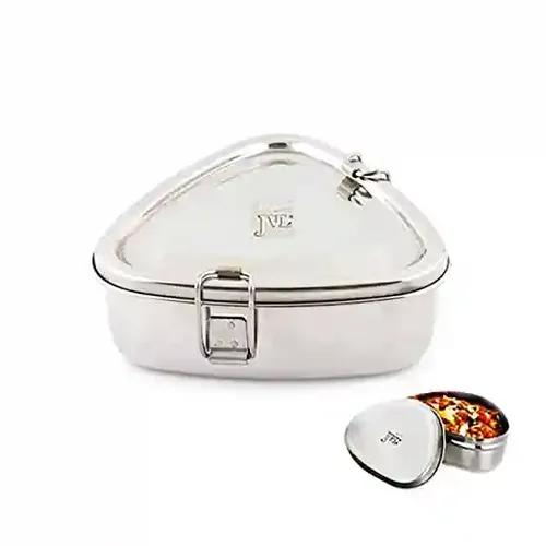 Jvl Stainless Steel Single Layer Triangle Lunch Box With Small Container For Kids, School - Medium