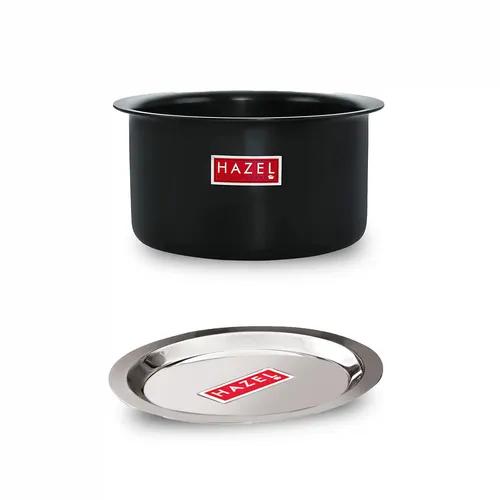 HAZEL Hard Anodized Aluminium Tope with Lid | Induction Base Flat Bottom Cookware Boiling Tope Patila with Steel Lid Cover, 2200 ML, Black