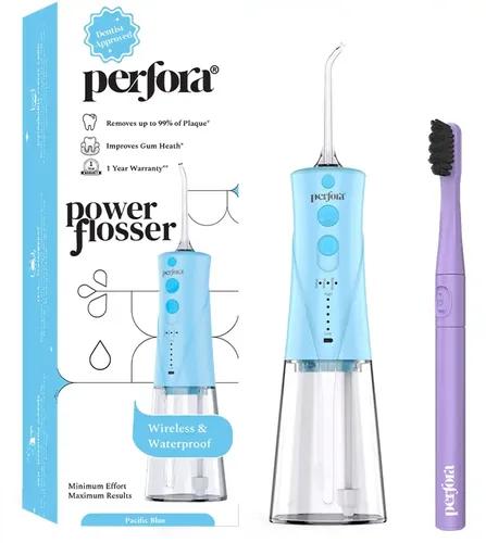 PERFORA Power Water Dental Flosser | 1 Year Warranty | Floss, Electric Toothbrush,Dental Flosser For Teeth Oral Care, 3 Modes-Electric Brush 001 & Flosser Combo|Pacific Blue & Veri Peri Lavender