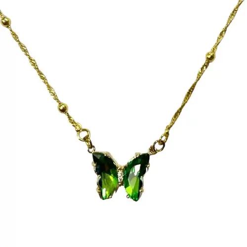 Dark Green Butterfly Pendant with Chain