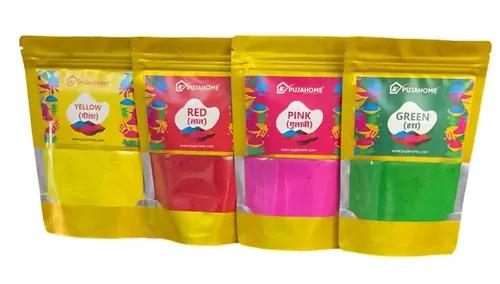 Pujahome Holi Herbal Gulal Color for Kids & Adults Natural Fragrance Soft Gulal with Non-Toxic Scent for Holi Parties and Puja 100 Gram Each (Pack of 4 Colors)