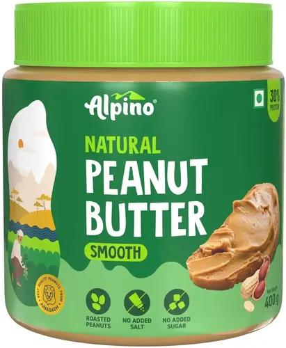 Alpino Health Foods Natural Peanut Butter Smooth - Made with 100% Roasted Peanuts - 30g Protein, No Added Sugar & Salt, Gluten Free – Plant Based, Unsweetened Peanut Butter Creamy (400 G)