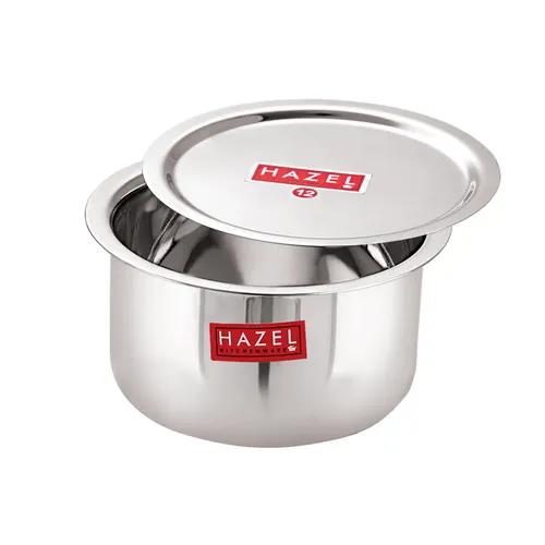 HAZEL Alfa Stainless Steel Tope Patila with Lid Premium Heavy Gauge Round Bottom Boiling Vessels Bhagona Dekchi, 19.5 cm, 1.9 Litre, Silver