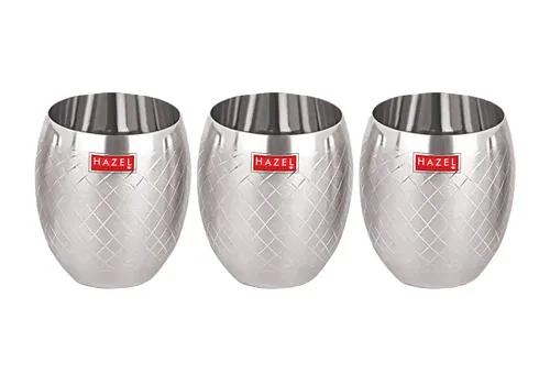 HAZEL Matt Finish Designer Stainless Steel Drinking Glasses 260 ml Set of 3 Pcs, Silver