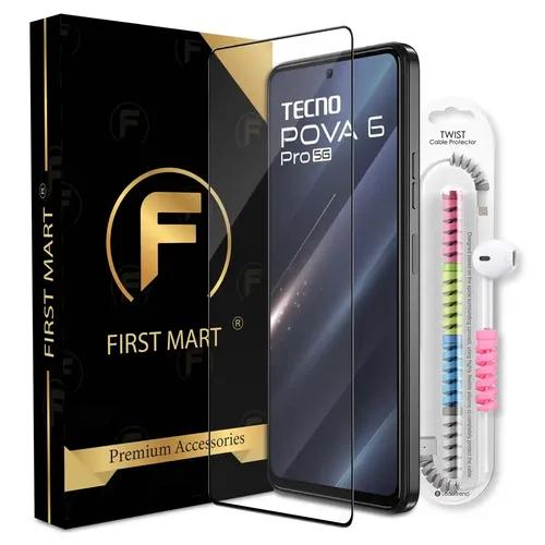 FIRST MART Premium Tempered Glass for Tecno Pova 6 Pro 5G with Edge to Edge Coverage and Cable Protector and Easy Installation Kit, Pack of 1