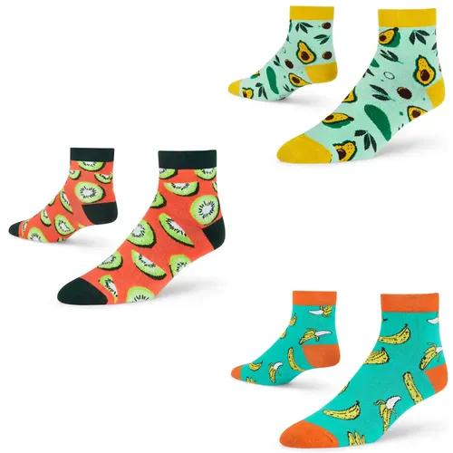 DYNAMOCKS Men's and Women's Combed Cotton Ankle Length Socks (Pack of 3) (Multicolour, Free Size)_Banana_Kiwi_Avocados