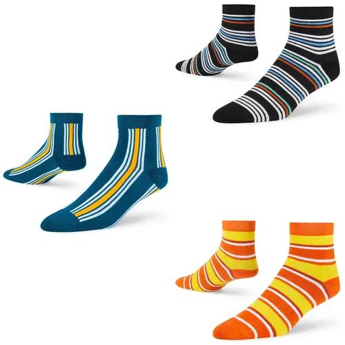 DYNAMOCKS Men's and Women's Combed Cotton Ankle Length Socks (Pack of 3) (Multicolour, Free Size)_Stripes_6_14_Elegnat1.0