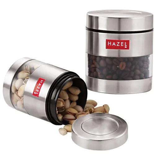 HAZEL Stainless Steel Transparent See Through Container Set of 2, Silver, 400 & 500 Ml Each