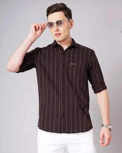 Brown Wide-Pin Striped Shirt - L (40)