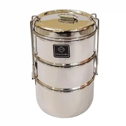 Srm Sonigara Round 4 In 1 Stainless Steel Lunch Box For Kids - Approx 450 Ml