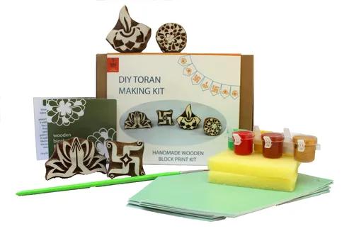 Handmade Wooden Block Print Craft Kit - DIY Toran Making Kit