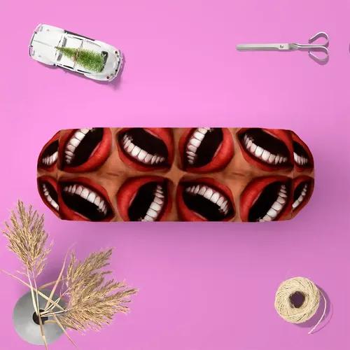 ArtzFolio Smiling Mouths | Bolster Cover Booster Cases | Zipper Opening | Velvet Fabric | 16" Width x 6" Diameter; Set of 2 pcs