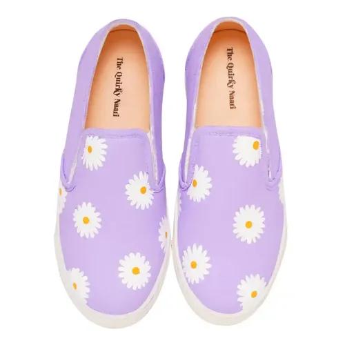 THE QUIRKY NAARI Hello Daisy Slipons with A Beautiful Lavender Design | Purple - 5 UK