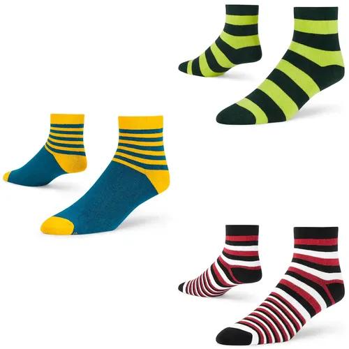 DYNAMOCKS Men's and Women's Combed Cotton Ankle Length Socks (Pack of 3) (Multicolour, Free Size)_Stripes_Bold_NG_O_X_Red_Duo_M_TG