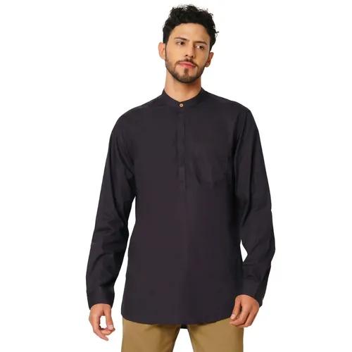 Indivisual Men's Premium Cotton Solid Dark Grey Shirt Kurta - S