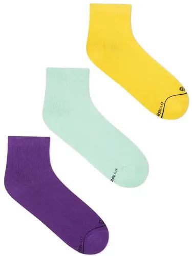 DYNAMOCKS Men's and Women's Combed Cotton Ankle Length Socks (Pack of 3) (Multicolour, Free Size)_Solid_Men_Purple_Yellow_Mint