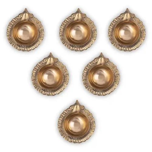 ALODIE - Lotus Brass Diyas for Home Decoration - Lotus Diyas for Pooja Room - Brass Deepam for Puja Decoration Items - Small Lotus Diya Brass Gift Items for Return Gifts - Decoration Diya Set of 6