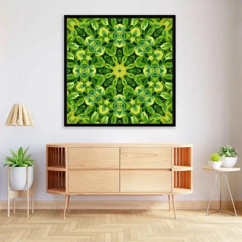 ArtzFolio Green Mandala Flower | Premium Canvas Painting for Bedroom & Living Room | Black Wood Frame | 16 x 16 inch (41 x 41 cms)